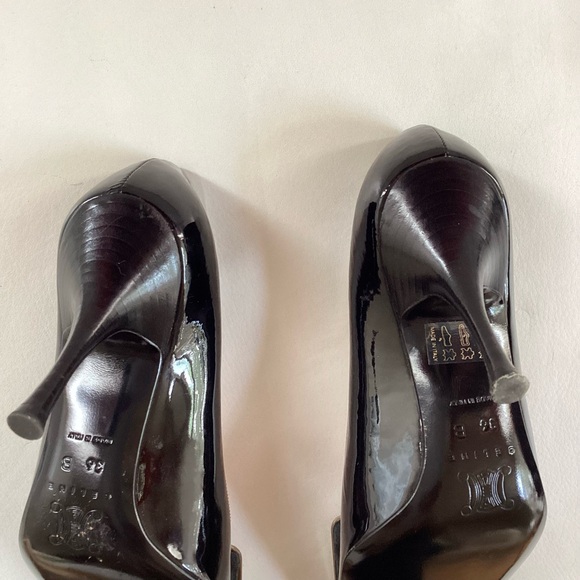 Celine Black Patent Leather Silver Plaque Square Toes Pumps SZ 6/36 - Picture 6 of 8